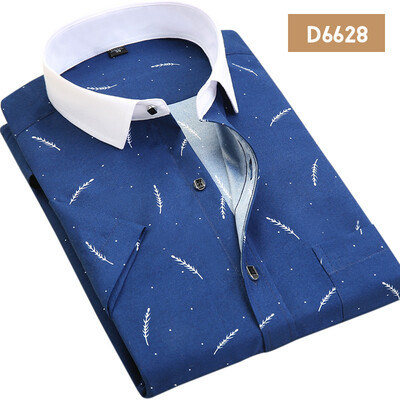 

Men Casual Shirt Fashion Short Sleeve Solid Color Summer Slim Printing