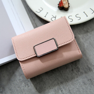 

2017 new short paragraph simple style decorative fashion lychee pattern female solid color three fold student wallet