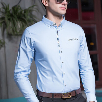 

2017 autumn new lapel long sleeve shirt stitching fashion printing pure color casual shirt