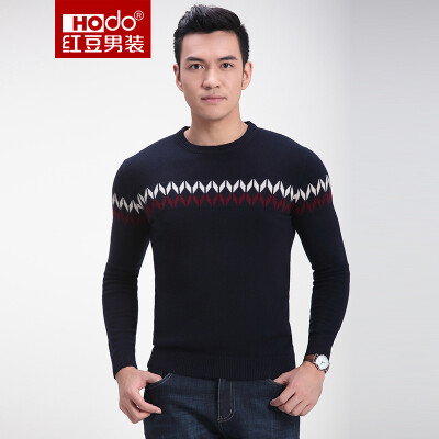 

Red beans Hodo men's sweaters men fashion hit color geometric patterns men's self-cultivation round neck sweater B1 Tibetan youth 125