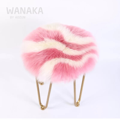 

Lollipop pink color round shaped New Zealand sheepskin fur cushion 45 cm,white pink mixed fur chair cushion. sheep fur seat mat