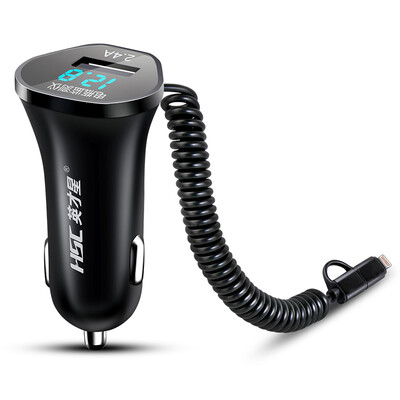 

HSC-104D car charger car charger cigarette lighter iron gray 24A USB one tow two voltage detection LED digital display with retractable data