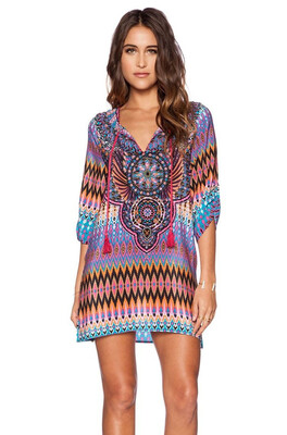 

Lovaru ™ 2 015 новая мода лето мода платье печатные мини пляж градиент женщины платье V-шеи горячего сбывания летний стиль