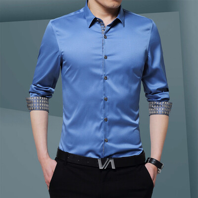 

2017 men's casual long-sleeved shirt autumn self-cultivation solid color wild anti-wrinkle thin section as gift for men