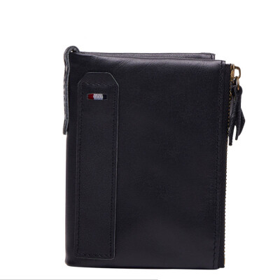 

Genuine Leather Men's Wallets Casual Fashion Double zipper short wallet holy style retro leather wallet