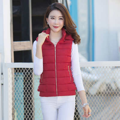 

2017 autumn and winter new feather cotton vest female short section Korean version was thin hooded waistcoat