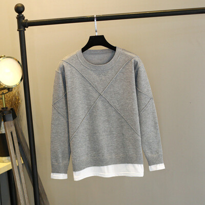 

Autumn and winter new round neck knitted fabric stitching short paragraph loose sets of head sweater sweater