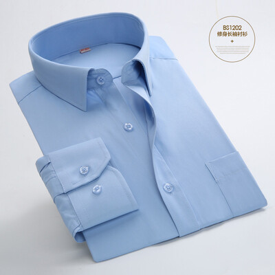 

Business Casual Men Long Sleeve Shirt Silm Fit Solid Stitching Color Four Seasons
