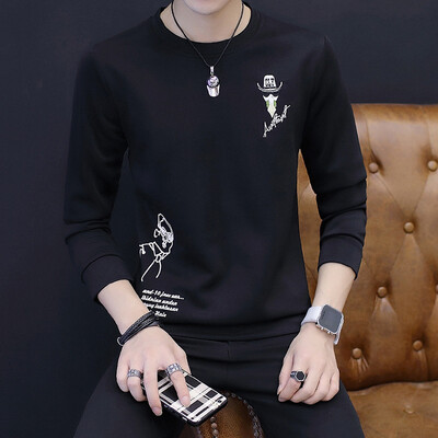 

2017 autumn and winter men's round collar pullover Slim t-shirt long-sleeved casual sweater as gift for men