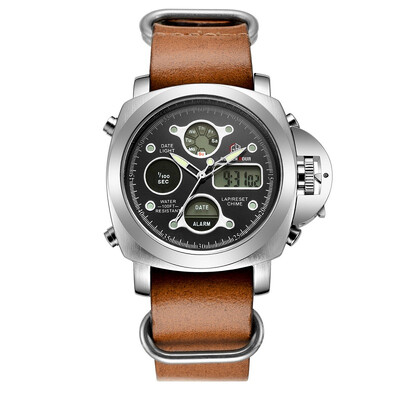 

Top Brand Luxury Dual Display Leather Mens Watches Waterproof LED Digital Military Army Men Sports Watch Relogio Masculino