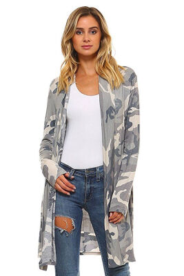 

Womens Casual Cardigan Loose Sweater Camo Long Sleeve Outwear Jacket Coat Tops