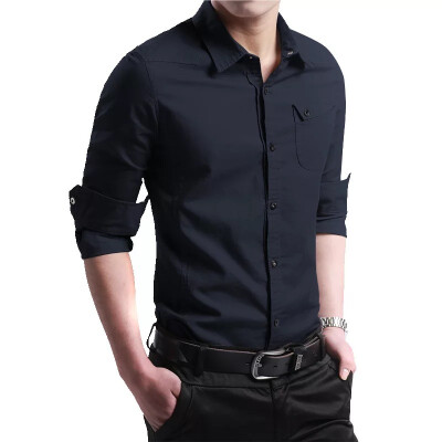 

2017 Spring and autumn new men's cotton long-sleeved shirt Slim youth autumn men's shirt as gift for men