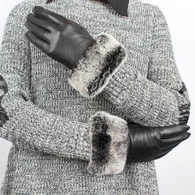 

Ms. winter rabbit hair sheep skin leather gloves