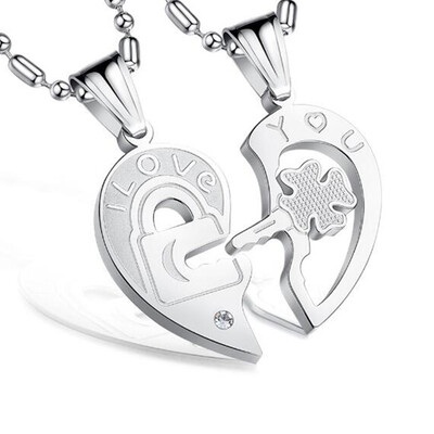 

1Pair Love New Fashion Jewelry Титан Нержавеющая ожерелье с цепочкой Split Joint Heart Pendant Пары Любители Ключ с камнем