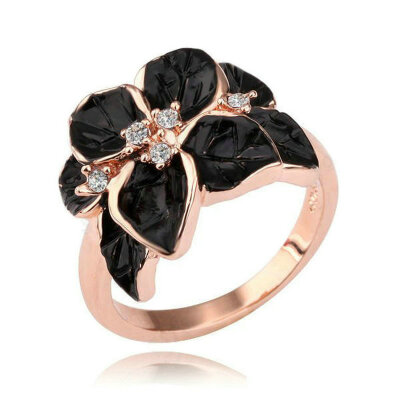 

yoursfs ® 18k rose позолоченные черные картины цветок кольца использовать модные украшения австрийского кристалл