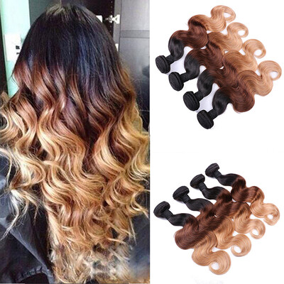

4Bundles ombre colored blonde #1B/4/27 brazilian hair weave body wave ombre hair