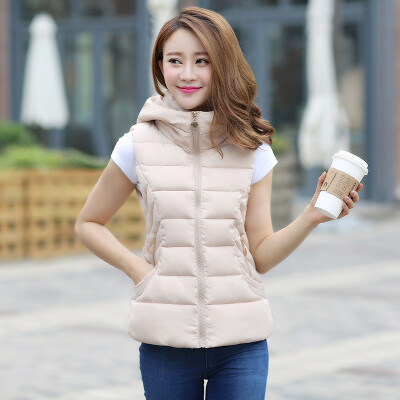 

Cotton vest female short section 2017 new Korean version of the waist hooded cotton vest female winter sleeveless waistcoat coat t