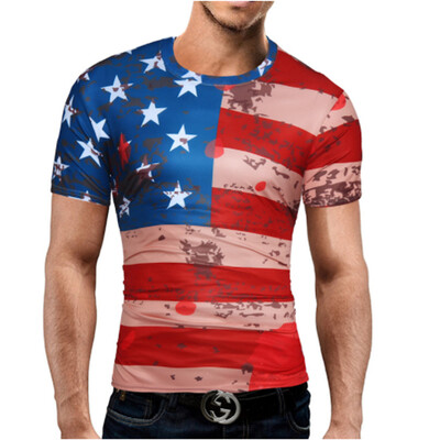 

Male 2017 Brand Short Sleeve American Flag 3D Digital Print T Shirt O-Neck Slim Men T-Shirt Tops Fashion Mens Tee Shirt T Shirts