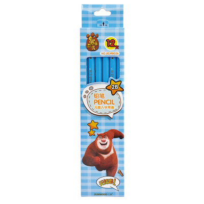 

Sanmu SUNWOOD Bear Infested Cartoon 2B PencilExam Tuka Pencil Blue Hexagon Pen 12 Pack XCM0026 Student Stationery