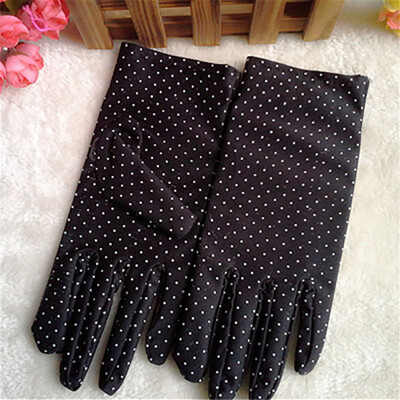 

Spring and summer ladies sunscreen gloves short thin sets of driving gloves dots ritual gloves high elastic black spandex gloves