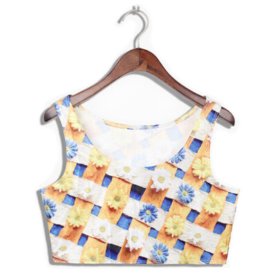 

Summer Lady Clothing Tops Daisy Pattern Sleeveless Sexy Corset Short Vest Pretty