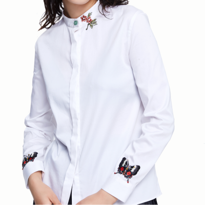 

Butterfly pattern embroidered white cotton shirt