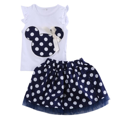 

2Pcs Toddler Baby Girls Kids Princess Party Mickey Mouse Dress Dot Dresses 1-4Y