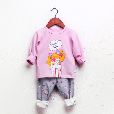 

Yue Tong Lai children underwear suit girls autumn clothes autumn pants suit autumn and winter season Leica cotton underwear candy girl 90