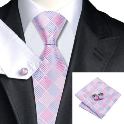 

N-1028 Vogue Men Silk Tie Set Plaids & Checks Necktie Handkerchief Cufflinks Set Ties For Men Formal Wedding Business wholesale