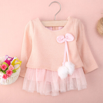 

Toddler Baby Girls Knitted O Neck Bow Tutu Princess Party Dress Clothes Outfits