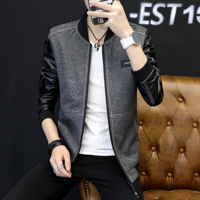 

Leather jacket men's self-cultivation sleeve spring and autumn trend of leisure washed PU leather as a gift for men