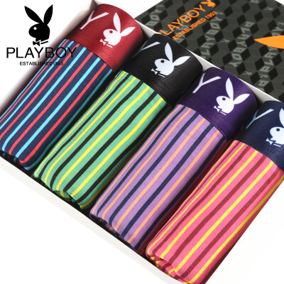 

Playboy men&39s underwear male color striped cotton flat pants breathable four-legged pants 4 loaded purple strip green bar red bars blue bars XXL 180105