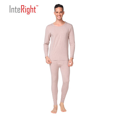 

INTERIGHT Qiuyi Qiuqi Men New round neck underwear basic thermal underwear set brown yellow