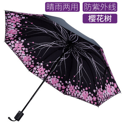 

Cntomlv Sun umbrella double sun umbrella sun shade UV light small black glue three fold Korean