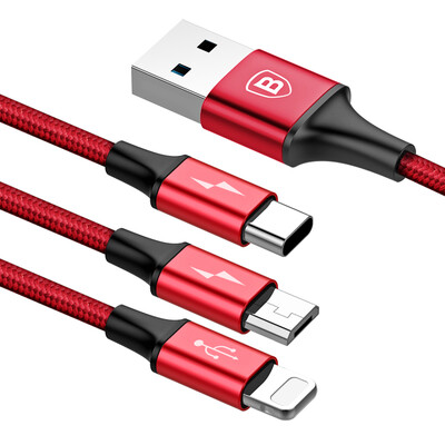 

Времена мышления Baseus Type-C / Micro USB / Lightning интерфейсов тройной телефонная линии / линии зарядки зарядного кабеля перетащить три многофункциональный флот