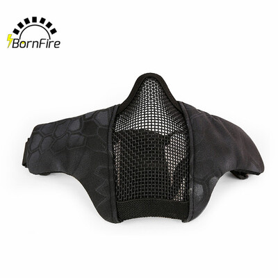 

Hot Airsoft Mask Half Lower Face Metal Steel Net Mesh Mask Hunting Tactical Protective CS Halloween Party Half Face Mask