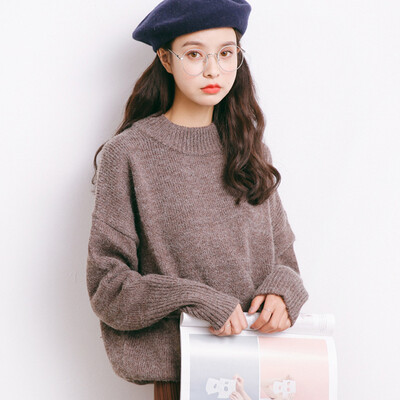 

City plus CITYPLUS 2017 autumn&winter new women&39s art wild round long-sleeved loose loose sweater sweater CWYC179360 apricot gray