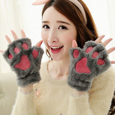 

Gloves winter cute half men and women thick winter warm cartoon claws plush winter