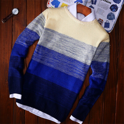 

Autumn and winter new men 's gradient color color striped sweater shirt sweater as gift for men
