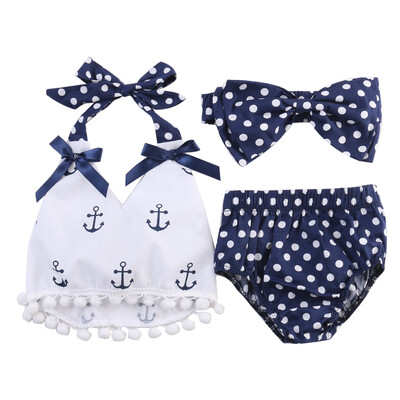 

Cute Baby Girl Clothes Anchor TopsNavy Dots Briefs Outfits Set Backless Sunsuit