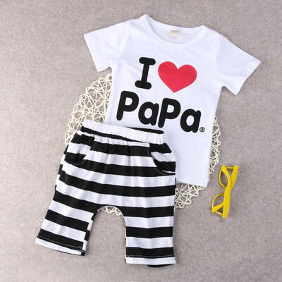 

Casual Baby Boy Girl love PaPa Mama T-shirt Shorts 2pcs Outfits Clothes Set