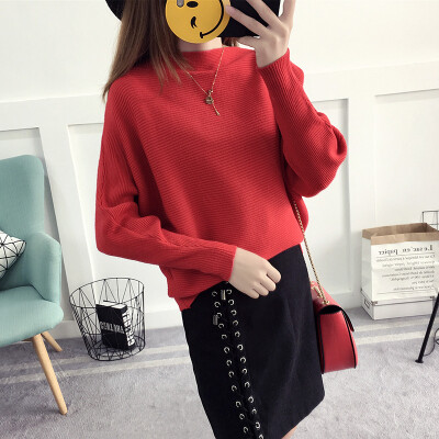 

Autumn and winter new word collar sweater solid color bat shirt jacket headset sweater sweater coat