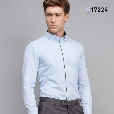 

Autumn Gentleman Men Long Sleeve Shirt Silm Fit Solid Color Cotton Comfortable