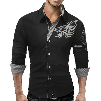 

2017 New MenS Long-Sleeved Dress Shirt Dragons MenS Casual Slim Lapel Male Quality Large Size 4XL