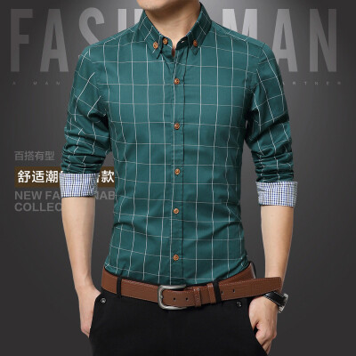 

Business casual men 's shirt spring and autumn new men' s long - sleeved shirt plaid cotton men 's clothing as gift for men's