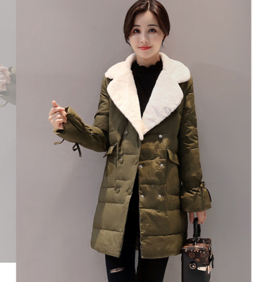 

2017 winter cotton women in the long section of the Korean version of the thickening of warm down feathers cotton lambskin lap lar