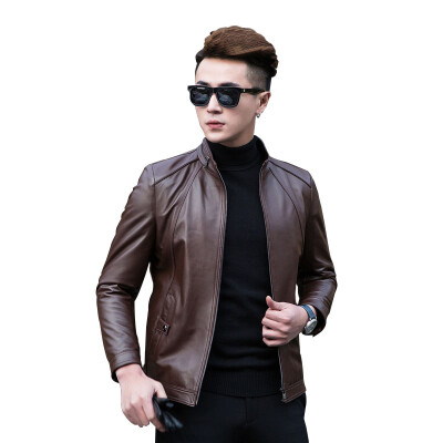 

2017 new fashion spring and autumn leather jacket men's casual thin leather jacket men's jacket