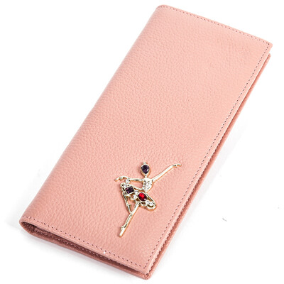 

Monalisa ladies wallet ballet dancers first layer leather long clutch D9M6078 pink
