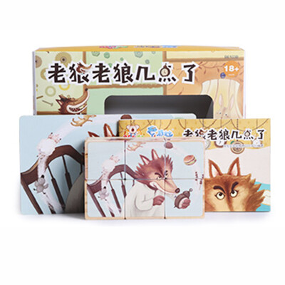 

Wooden play family cartoon animation wooden three-dimensional puzzle pieces six-dimensional painting the wolf when the B6103B