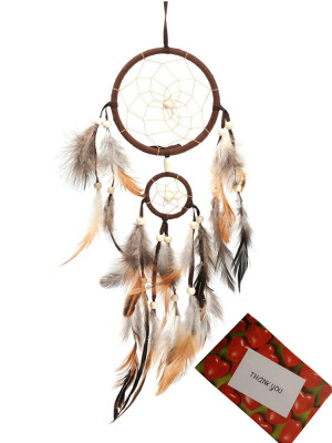 

Brown Handmade Beaded Feather Dream Catcher Circular Net For Car Kids Bed Room Wall Hanging Decoration